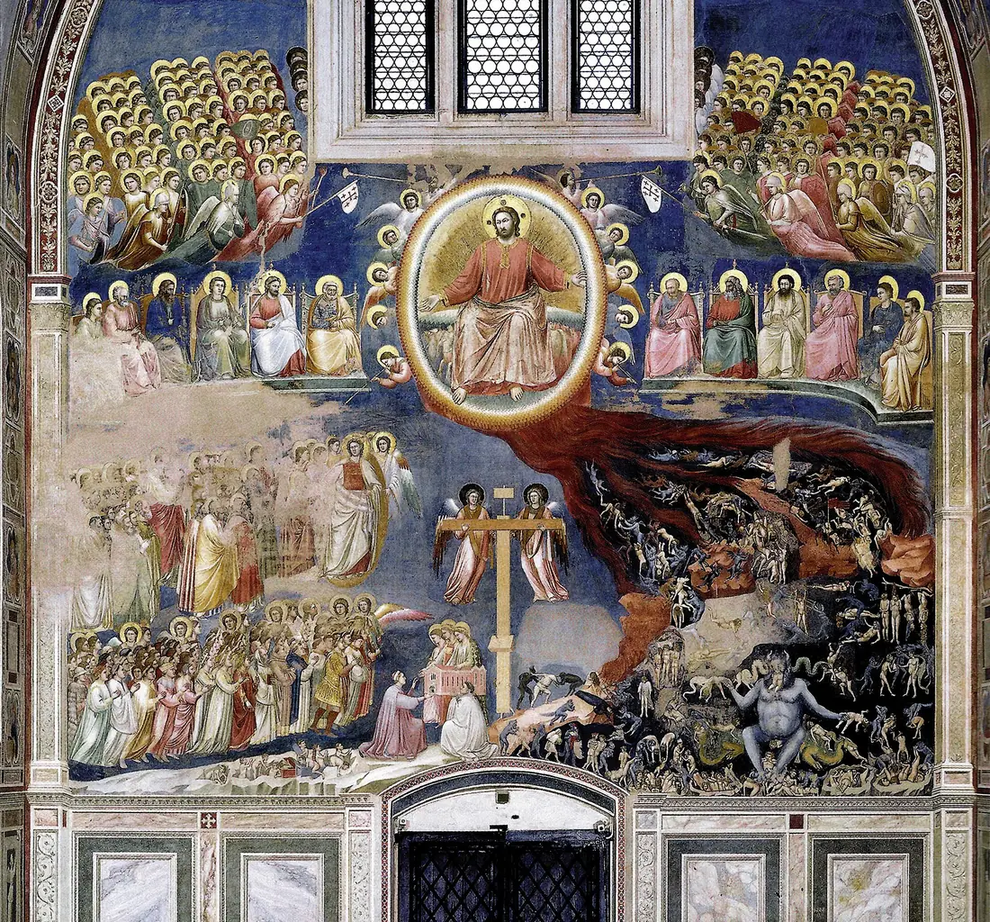 Giotto's Last Judgement on the entrance wall of the Scrovegni Chapel, Christ in a mandorla above the blessed and the damned